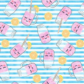 pink lemonade - happy on blue stripes