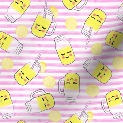 lemonade - happy on pink stripes