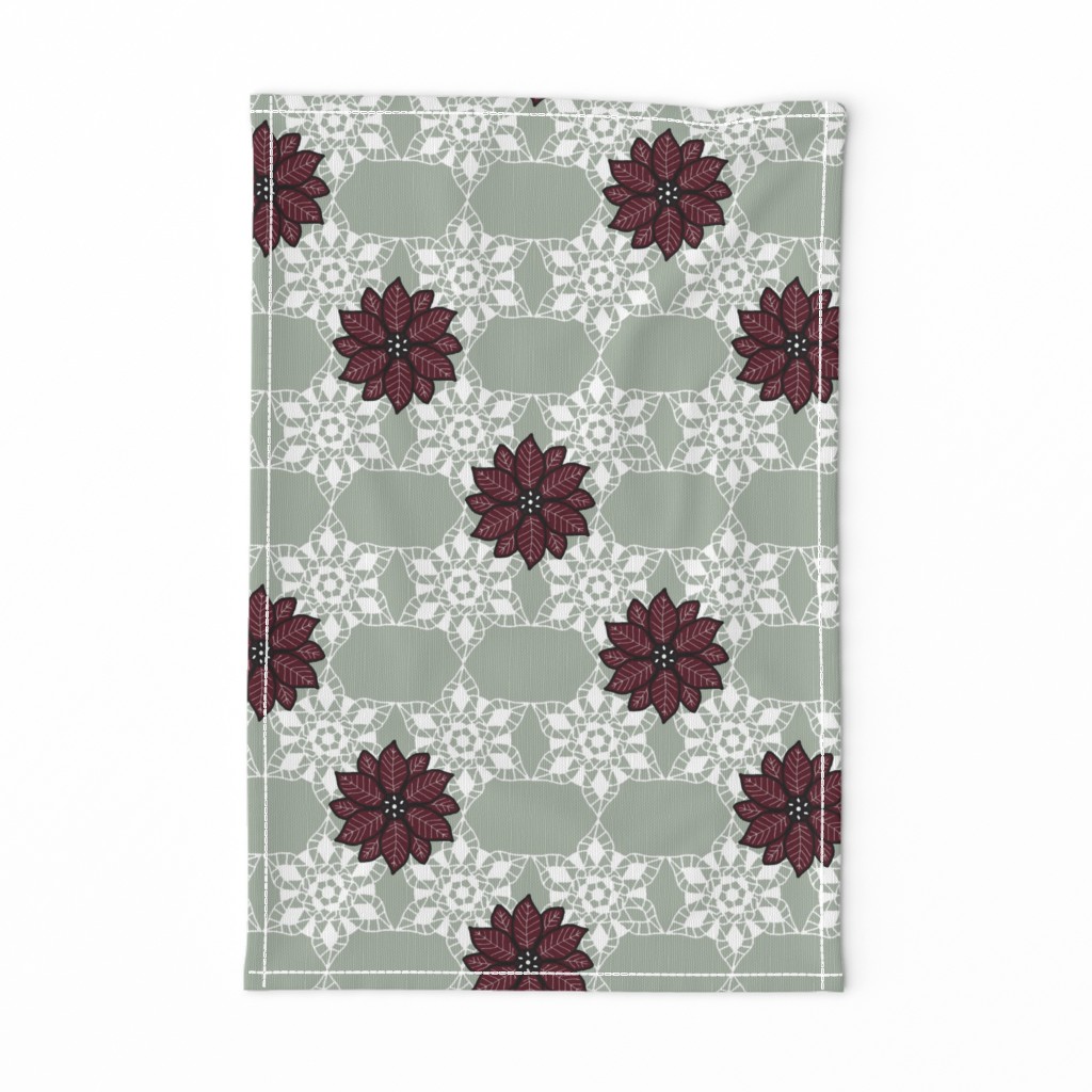 Holiday lace 2b sage and white 6 plus flowers red