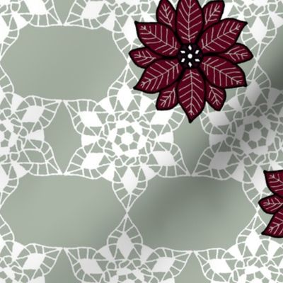 Holiday lace 2b sage and white 6 plus flowers red