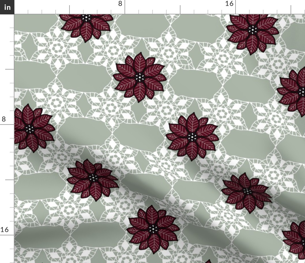 Holiday lace 2b sage and white 6 plus flowers red