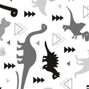 Adorable dino boys fabric with black and gray dinosaur geometric triangles and funky animal illustration theme for kids rotated