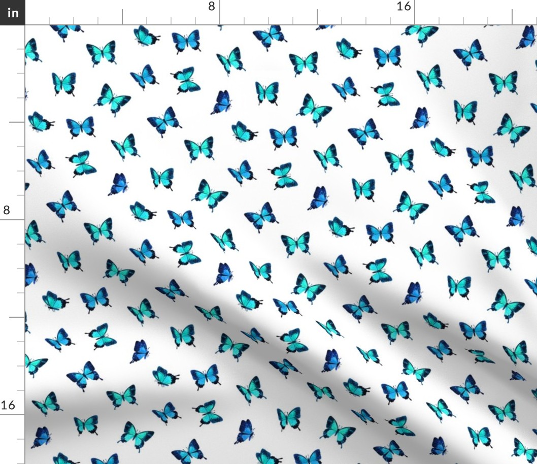 Tiny Mountain Blue Butterflies in Watercolor on White - scattered