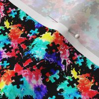 (small scale) autism awareness watercolor splatter fabric w/ puzzle piece (black) C18BS