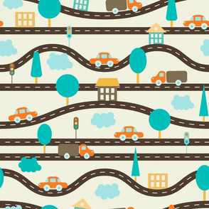 pattern with roads, cars