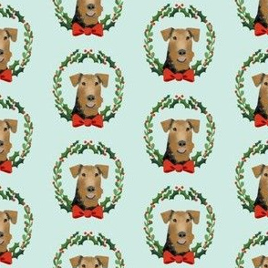 xmas airedale terrier christmas wreath dog fabric blue
