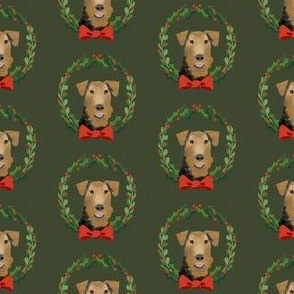 xmas airedale terrier christmas wreath dog fabric green