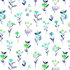 Sweet meadow in mint and blue || watercolor floral nature pattern