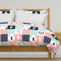 adventure woodland wholecloth - fearfully and wonderfully made || coral, dark mint, navy (90) C18BS