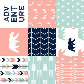 adventure woodland wholecloth - fearfully and wonderfully made || coral, dark mint, navy (90) C18BS