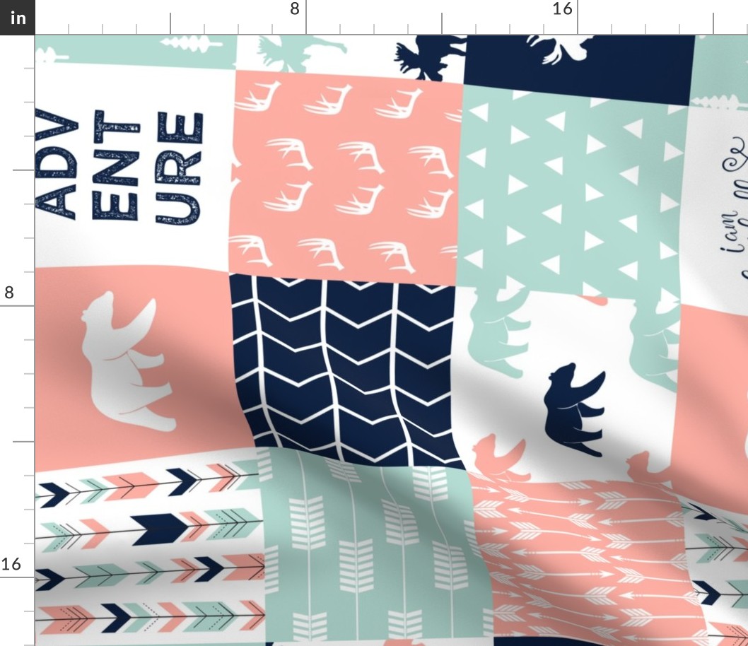 adventure woodland wholecloth - fearfully and wonderfully made || coral, dark mint, navy (90) C18BS