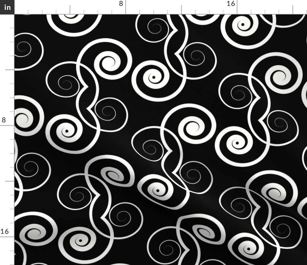 Black and White Curlicues and Swirls on Black