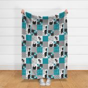 Camp Yellowstone Cheater Quilt (rotated) – Bears Moose Wholecloth – Black Gray Teal Design