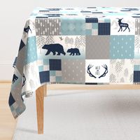 Bears Deer Antlers Wholecloth (rotated) – Wild and Free Cheater Quilt – Navy Gray Blue Design
