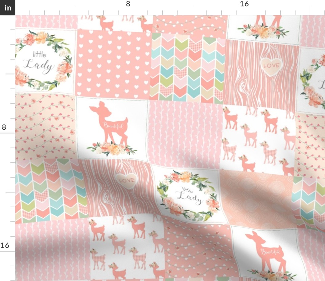 4.5" Baby Girl Wholecloth - Little Lady - Peach Patchwork Floral Quilt Top 