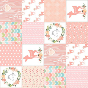 4.5" Baby Girl Wholecloth - Little Lady - Peach Patchwork Floral Quilt Top (rotated)