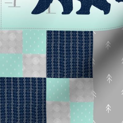 Bears Deer Antlers Wholecloth – Wild and Free Cheater Quilt – Navy Gray Mint Design