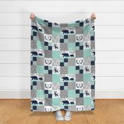 Bears Deer Antlers Wholecloth – Wild and Free Cheater Quilt – Navy Gray Mint Design