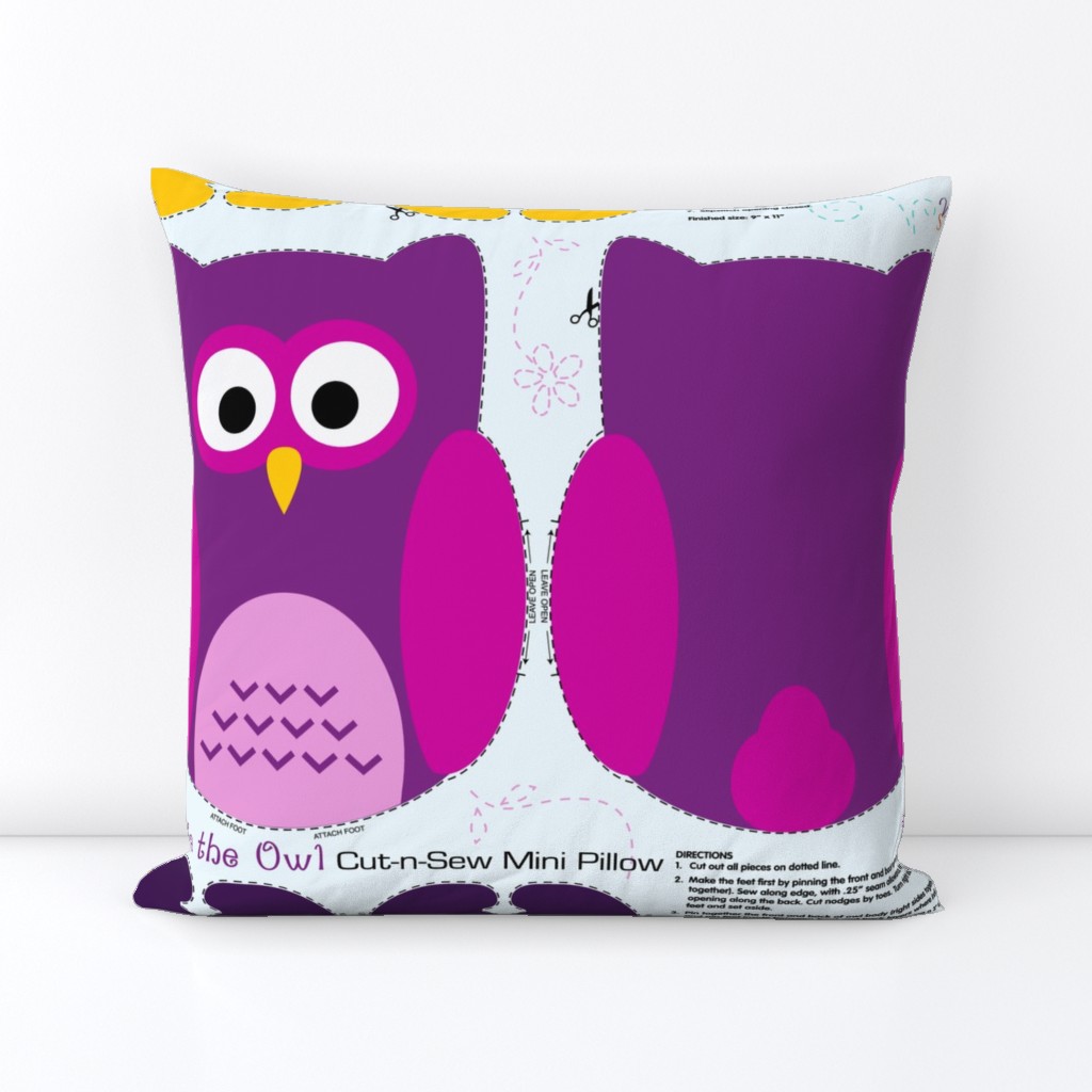 Olivia the Owl Cut and Sew Pillow Purple