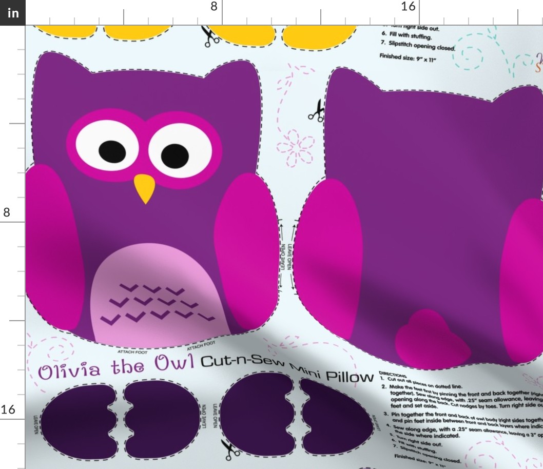 Olivia the Owl Cut and Sew Pillow Purple