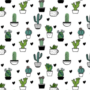 Doodle outline cactuses with black hearts