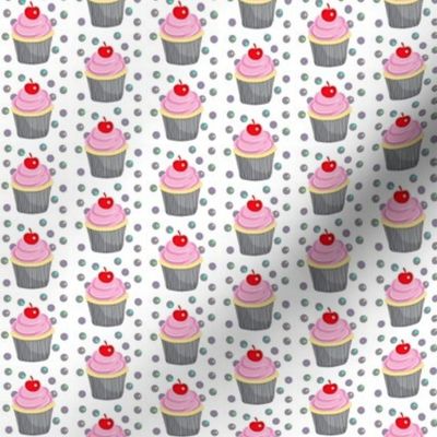 Mini Vanilla Cupcakes w/ Strawberry Frosting & Red Cherry 