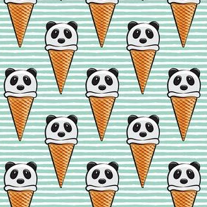 panda icecream cones on dark mint stripes