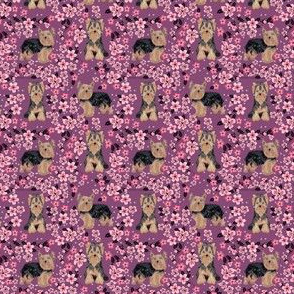 yorkie (small scale) cherry blossoms fabric pink