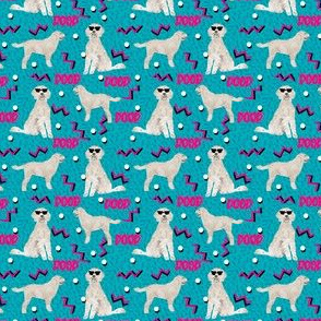 doodle rad (small scale) 80s style dog breed fabric blue