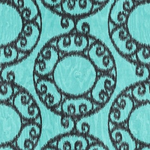 Scrolled Ringed Ikat Aruba Blue Caviar