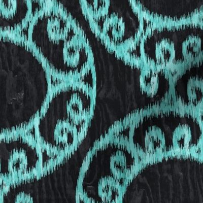 Scrolled Ringed Ikat Caviar Aruba Blue