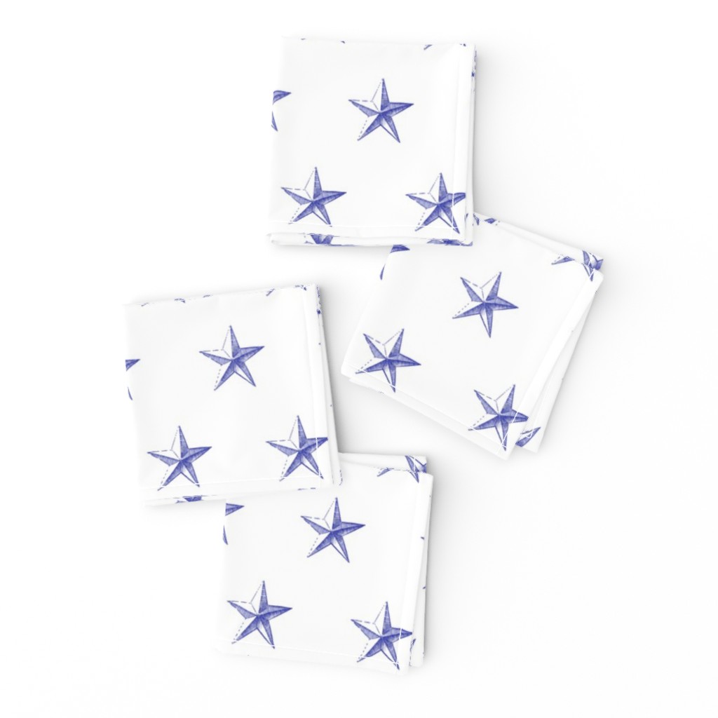 stars print blue engraved on white