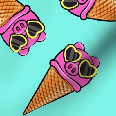 pig icecream cones toss (with glasses) light teal