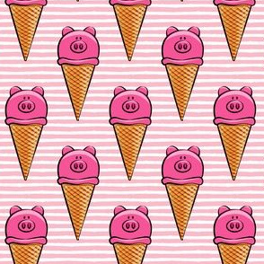 cute pig icecream cones on pink stripes