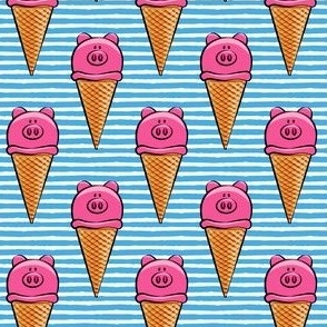 pig icecream cones on blue stripes