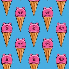 pig icecream cones on blue