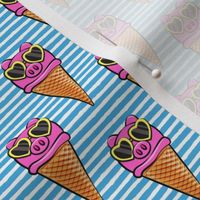 pig icecream cones  (with glasses) blue stripes