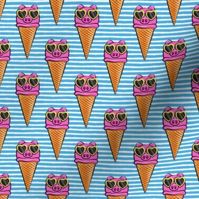 pig icecream cones  (with glasses) blue stripes