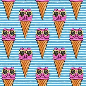 pig icecream cones  (with glasses) blue stripes