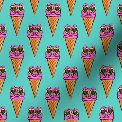 pig icecream cones (with glasses) teal