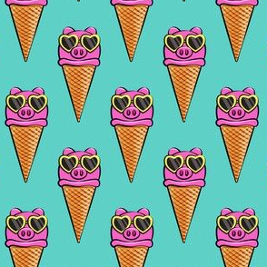 pig icecream cones (with glasses) teal