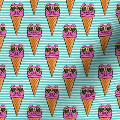 pig icecream cones (with glasses) teal stripes