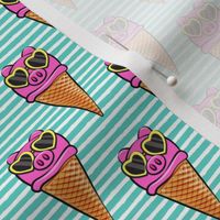 pig icecream cones (with glasses) teal stripes