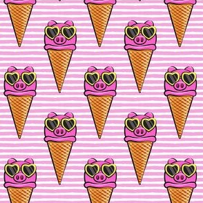 pig icecream cones (with glasses) pink stripes