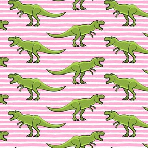 t-rex  - dinosaur  on pink stripes