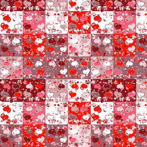 Patchwork background with red hearts