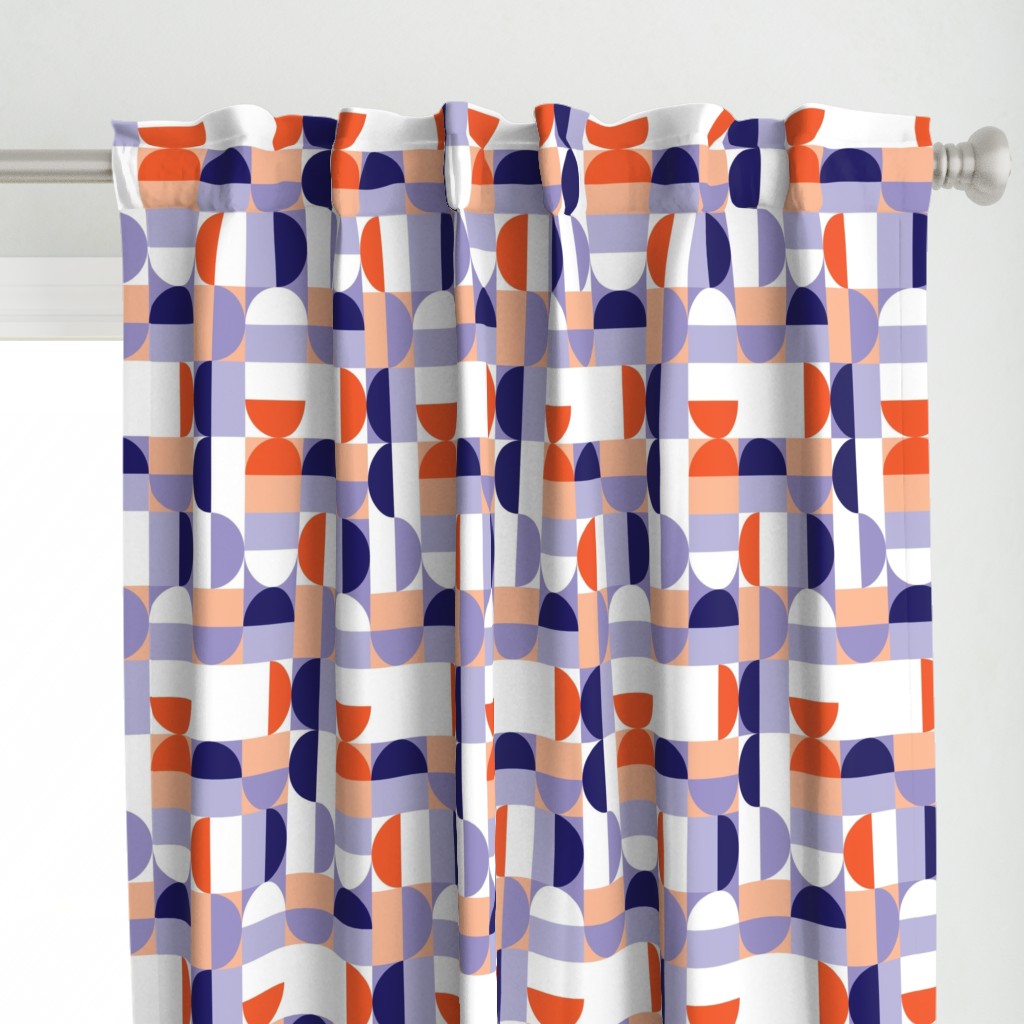 Bauhaus Minimal Semi Circle Geometric Pattern 1 - Orange and Indigo blue