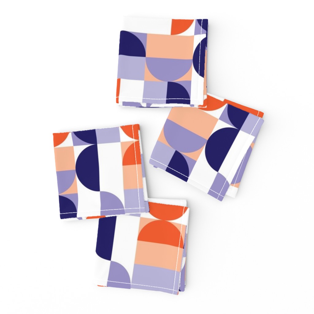 Bauhaus Minimal Semi Circle Geometric Pattern 1 - Orange and Indigo blue