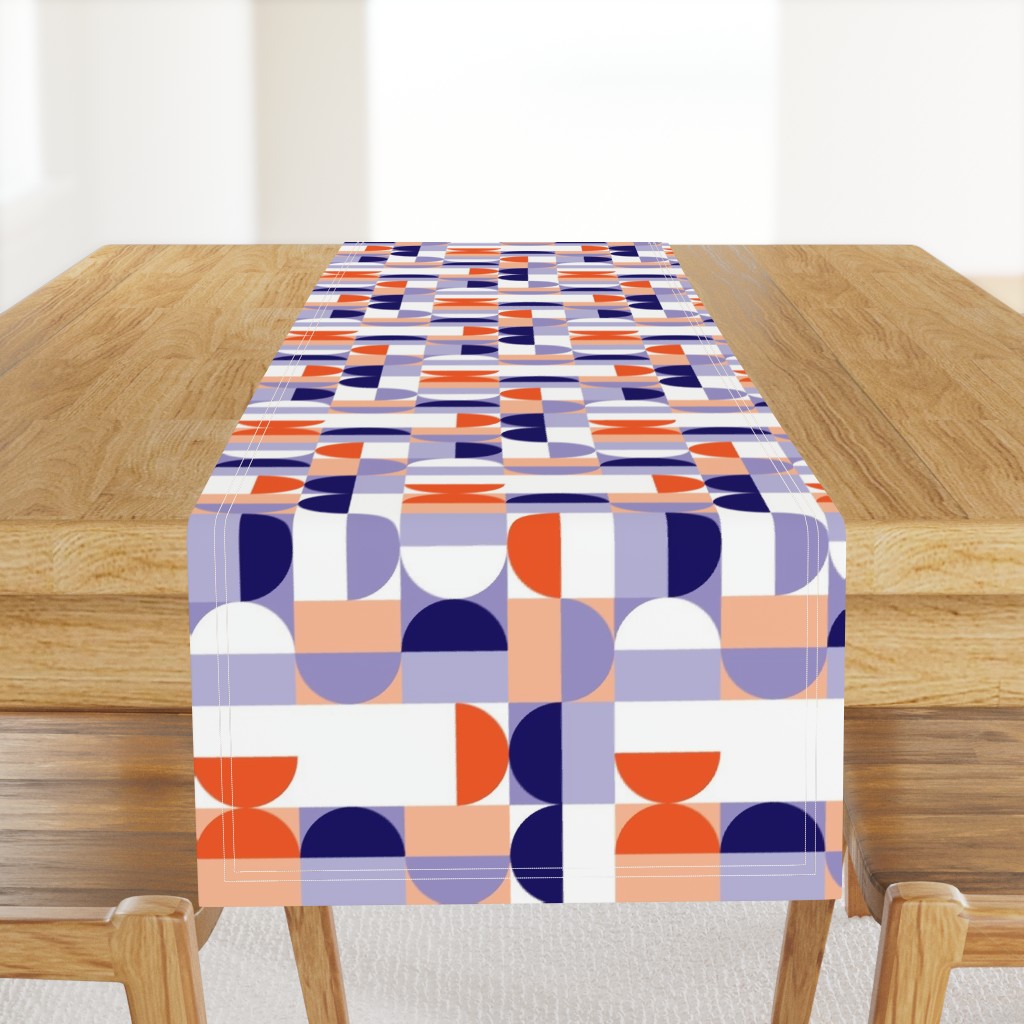 Bauhaus Minimal Semi Circle Geometric Pattern 1 - Orange and Indigo blue