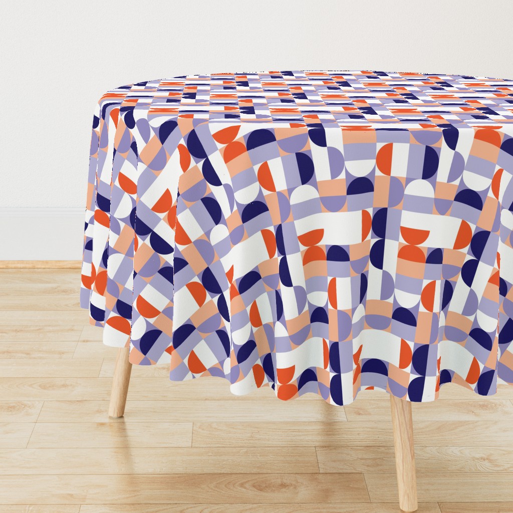 Bauhaus Minimal Semi Circle Geometric Pattern 1 - Orange and Indigo blue